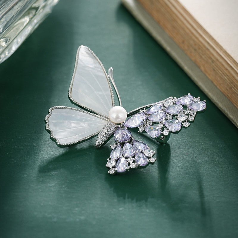 S2378B1 Pearl Brooch butterfly Scarf Buckle fine handmade gifts
