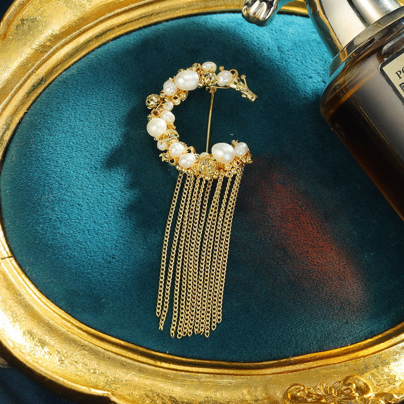 S2281B1 pearl brooch Scarf Buckle with tassels fine handmade gifts