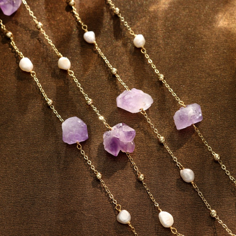 S2627N1 Amethyst Pearl Sweater Chain Long Necklace Choker fine handmade gifts