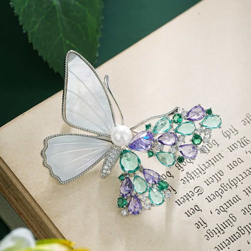 S2377B1 Pearl butterfly Brooch Scarf Buckle fine handmade gifts