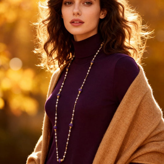 S2994N1 Amethyst Necklace Sweater Long Chain Choker Gift