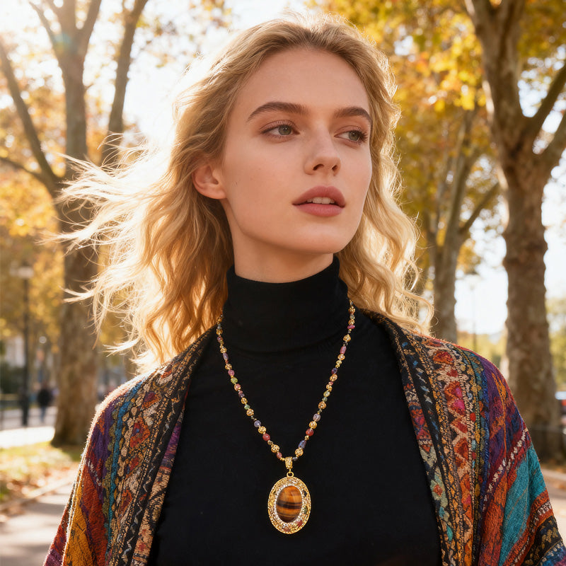 S2594N1 Pure Tourmaline Tiger's Eye Long Necklace Sweater chain fine handmade gifts