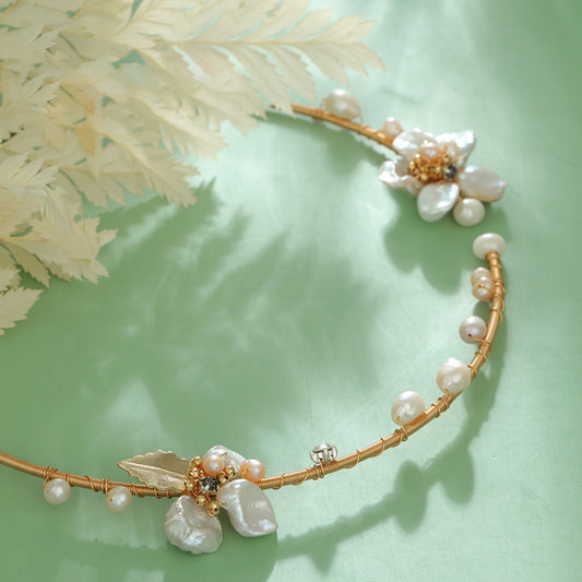 S2745H1 Pearl Flower  Necklace Choker fine handmade gifts