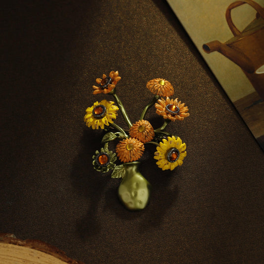S2071B1 Scarf Buckle Flower Brooch Sunflower