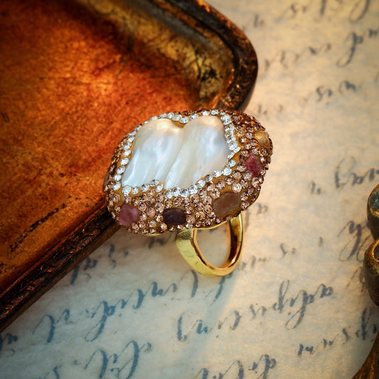 S1988R1 pearl Tourmaline adjustable one-size-fits-all engagement rings fine handmade gifts