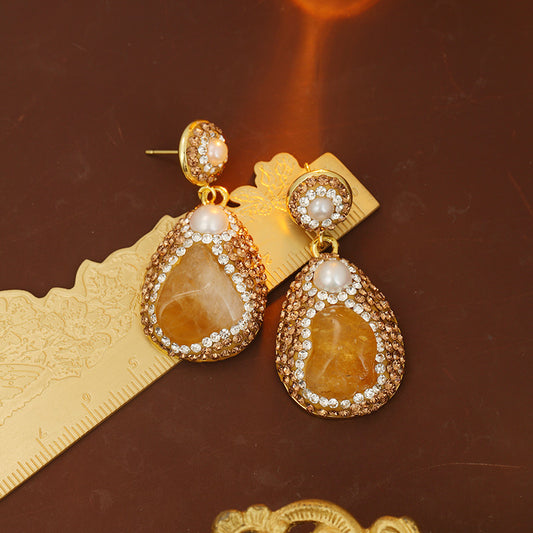 S4759E1 Pure Citrine Pearl Earrings Stud Ear Accessories fine handmade gifts