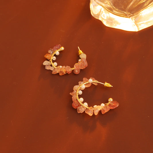 S4422E1 Natural stone Flower  earrings Stud Ear Accessories fine handmade gifts