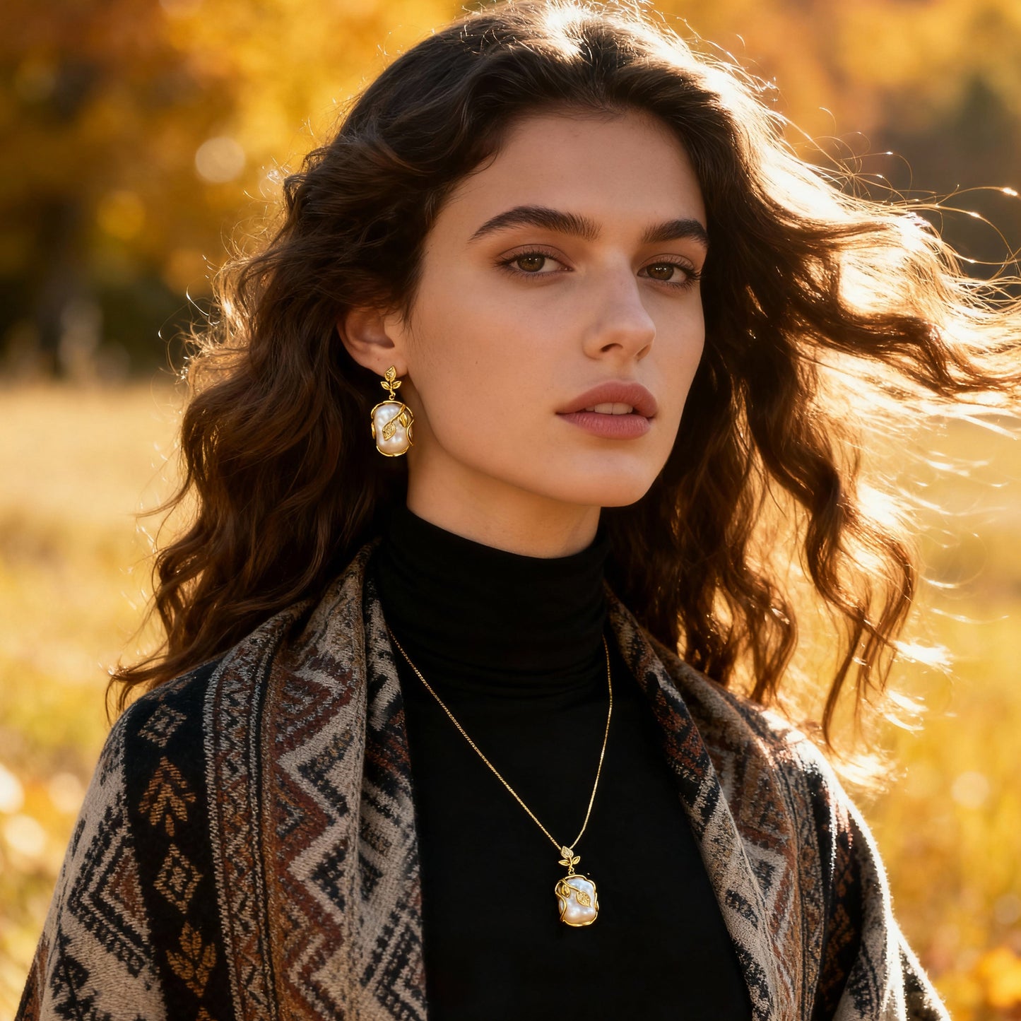 S1939S1 Pearl Ring Earring Sweater Chain Long Necklace Set fine handmade gifts