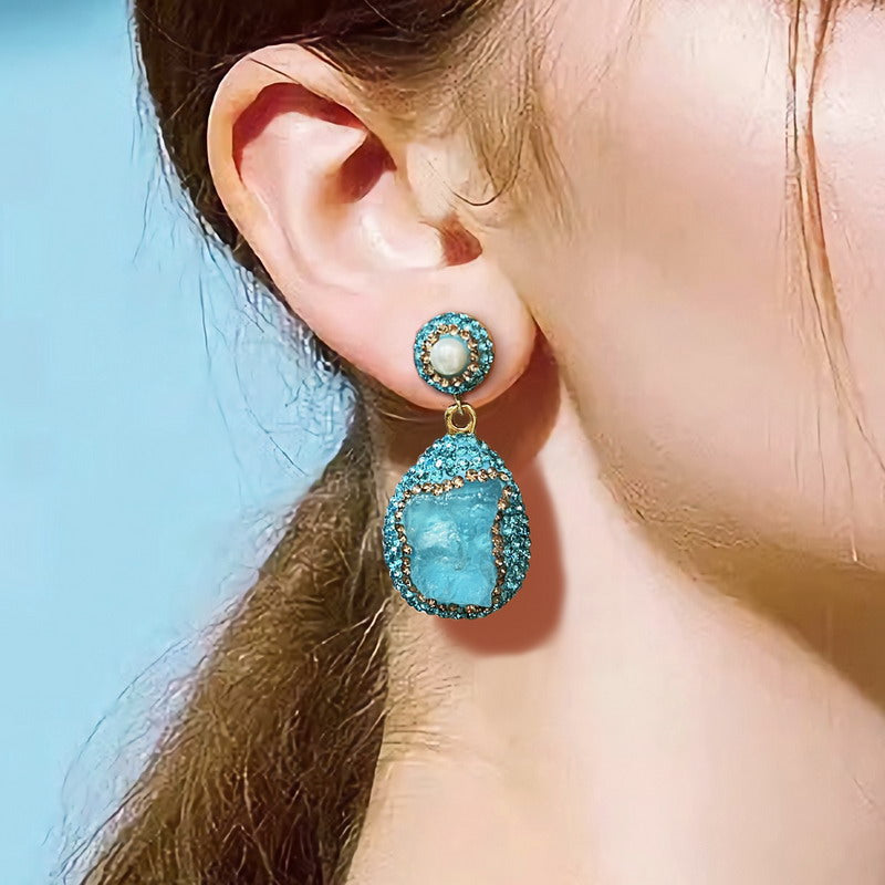 S4744E1 pearl Aquamarine earrings Stud Ear Accessories fine handmade gifts
