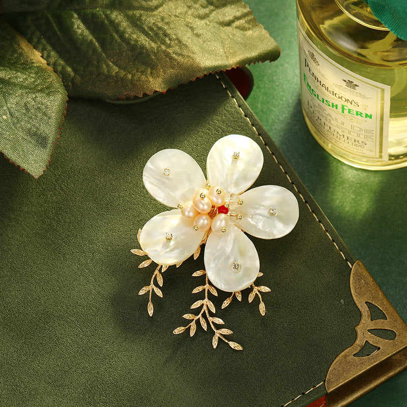 S2349B1 Pearl Flower Brooch Scarf Buckle fine handmade gifts