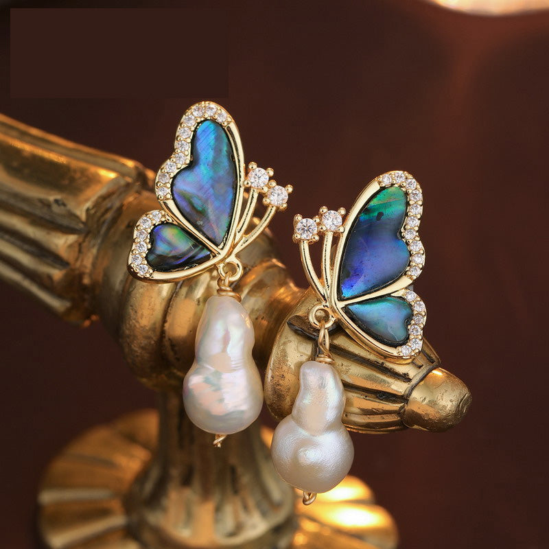 S4698E1 Pearl butterfly Earrings Stud Ear Accessories fine handmade gifts