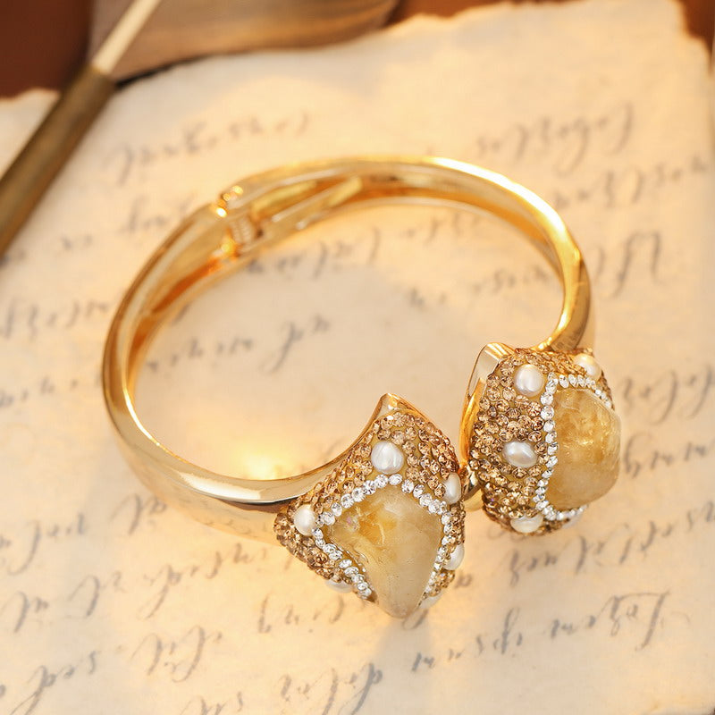 S2207C1 Pure Citrine Pearl Bracelet Bangle Hand Chain fine handmade gifts