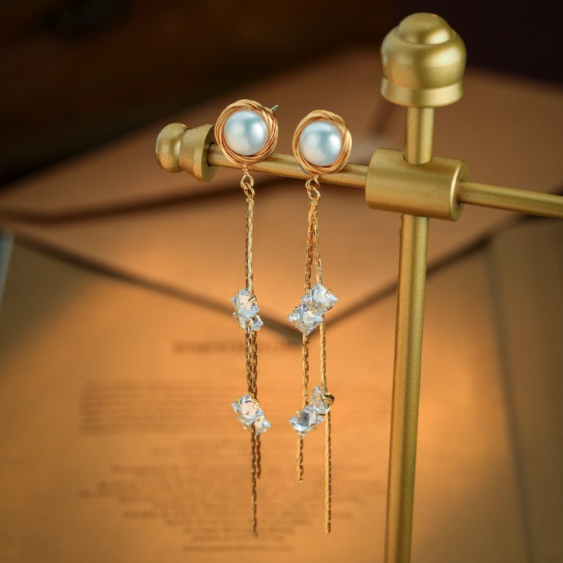 S4859E1 Pearl Long  Earring Stud Ear Accessories fine handmade gifts