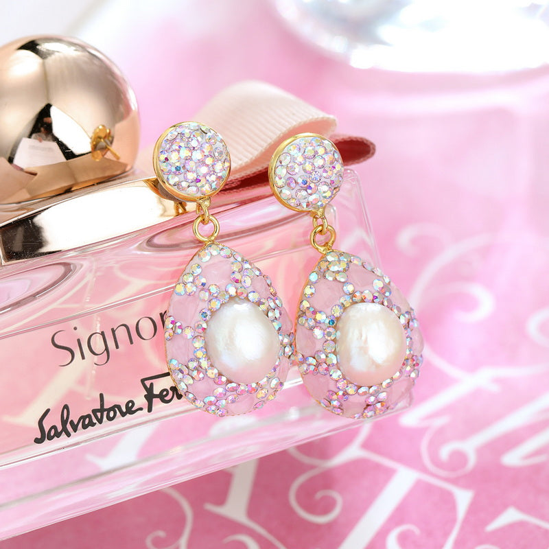 S4743E1 Pearl Pure Rose Quartz Earrings adjustable Engagement Rings Long Necklace Set fine handmade gifts