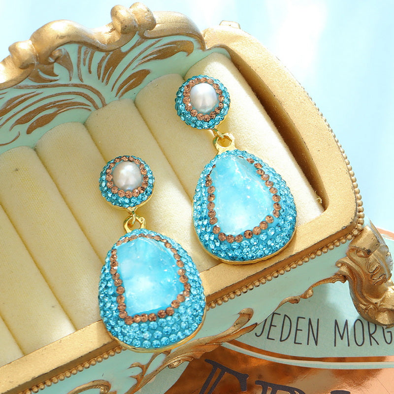S4744E1 pearl Aquamarine earrings Stud Ear Accessories fine handmade gifts