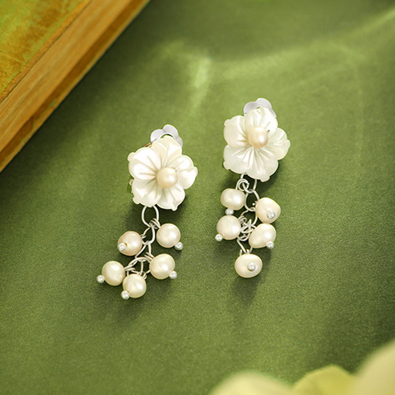S4278E2 Pearl Flower Earrings Stud Ear Accessories fine handmade gifts
