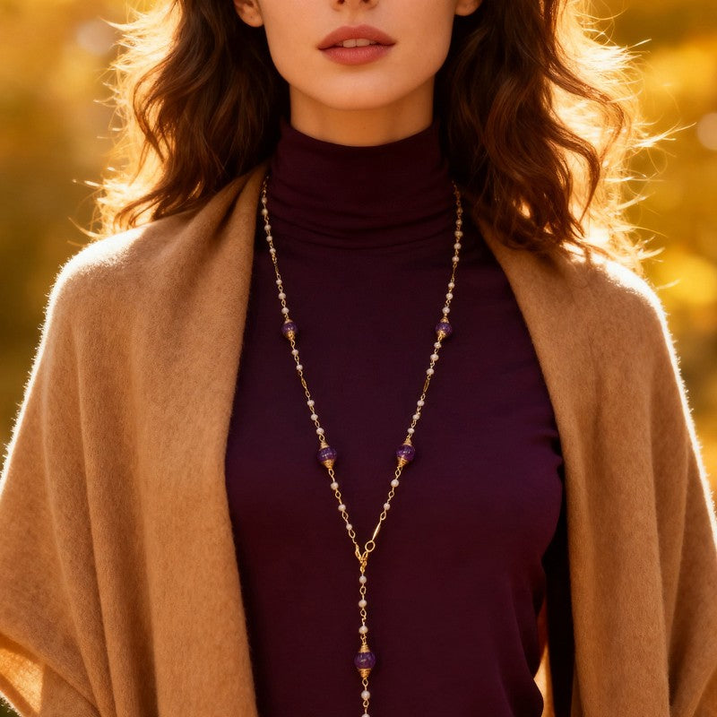 S2994N1 Amethyst Necklace Sweater Long Chain Choker Gift