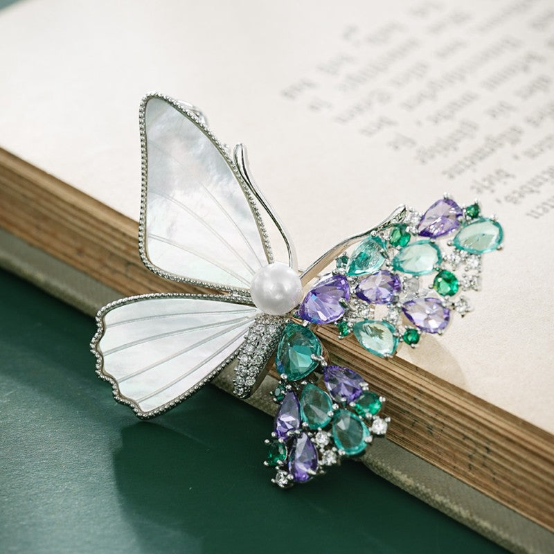 S2377B1 Pearl butterfly Brooch Scarf Buckle fine handmade gifts
