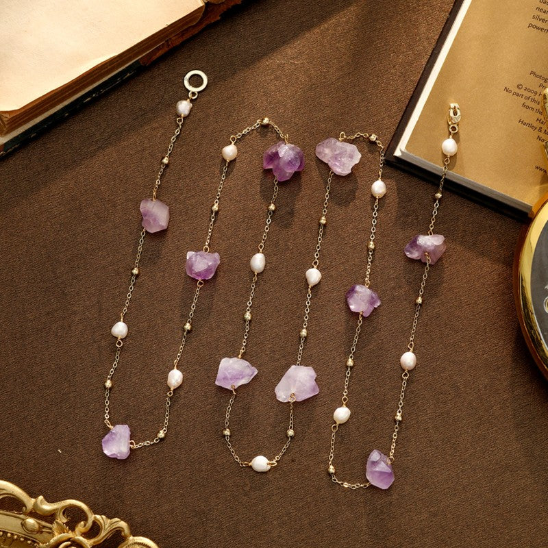 S2627N1 Amethyst Pearl Sweater Chain Long Necklace Choker fine handmade gifts