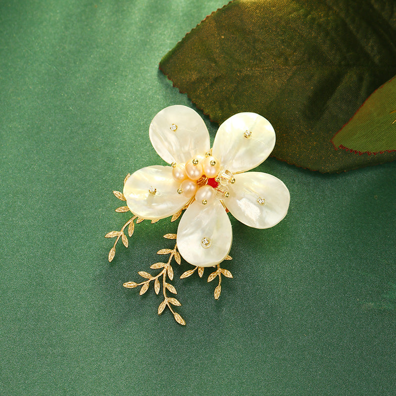 S2349B1 Pearl Flower Brooch Scarf Buckle fine handmade gifts