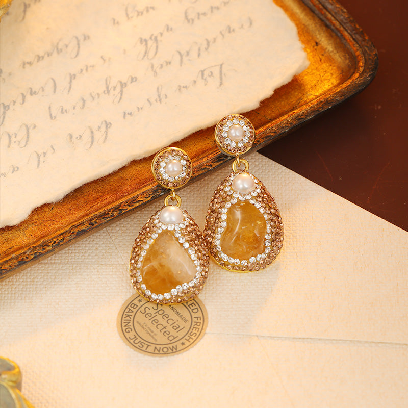 S4759E1 Pure Citrine Pearl Earrings Stud Ear Accessories fine handmade gifts