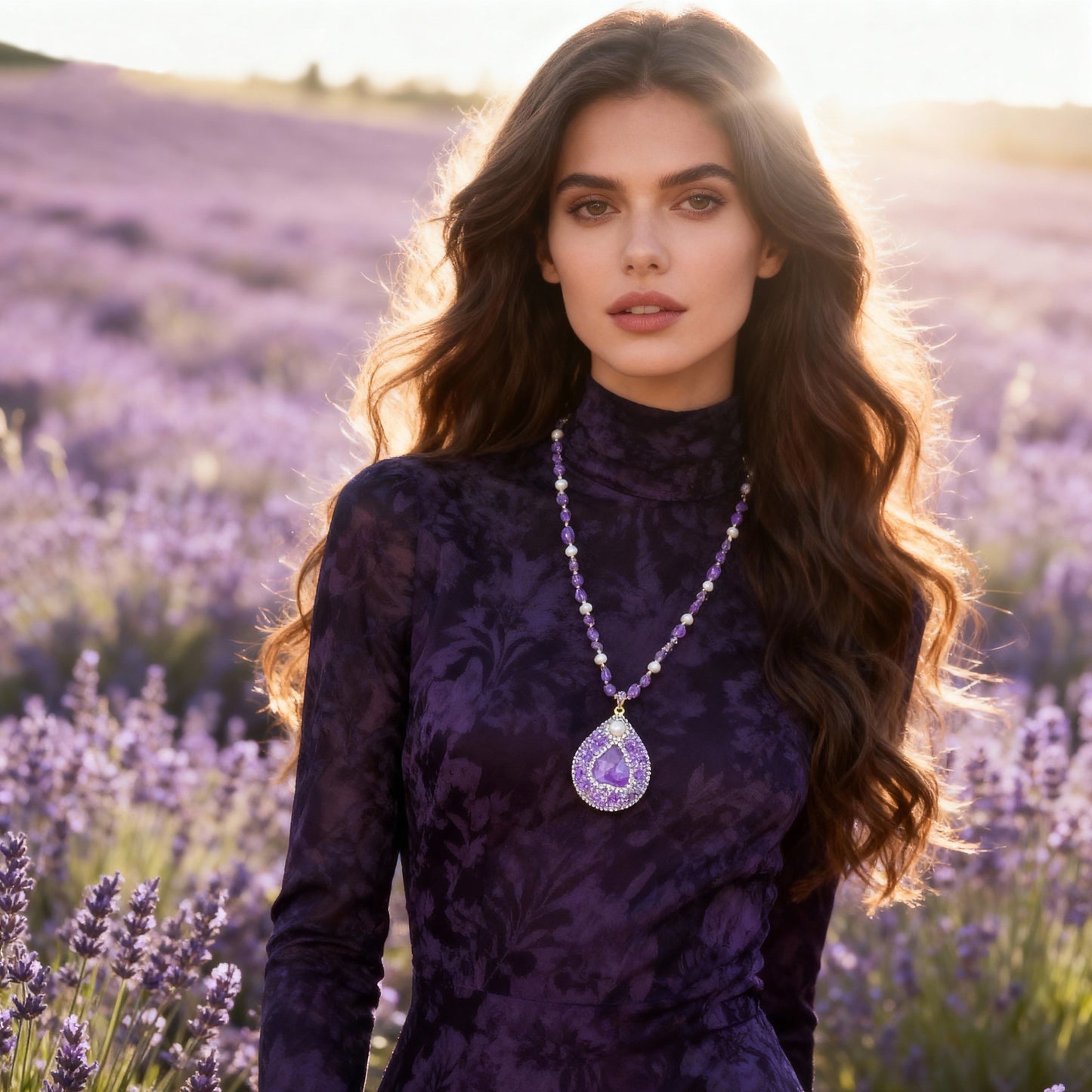 S2636N1 Amethyst pearl Sweater Chain Long Necklace Choker fine handmade gifts