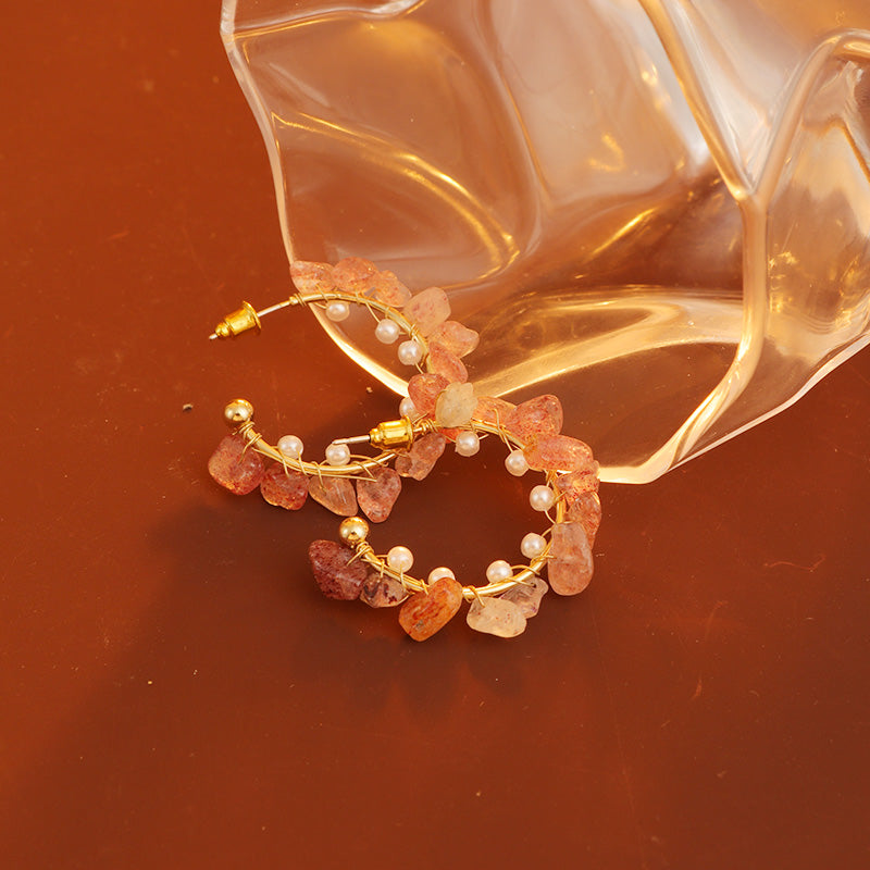 S4422E1 Natural stone Flower  earrings Stud Ear Accessories fine handmade gifts