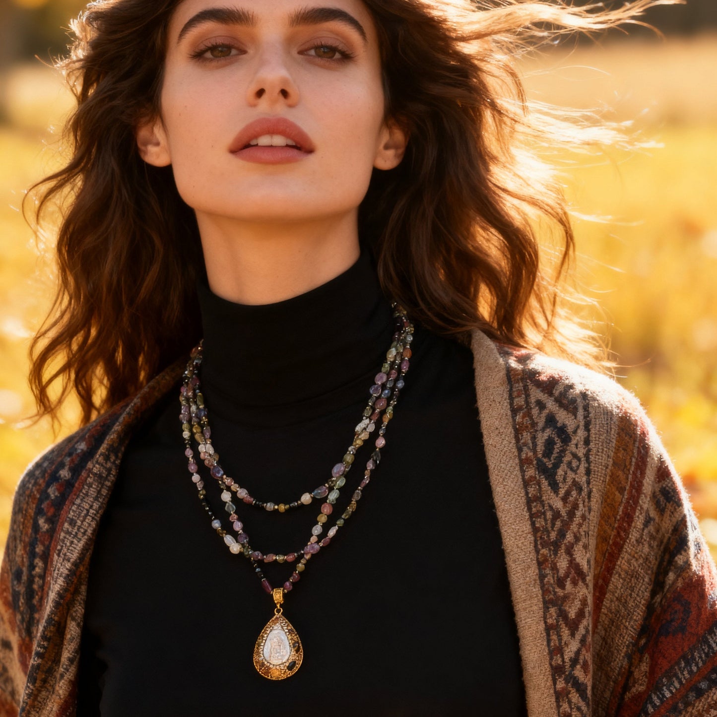 S2490N2 Pearl Tourmaline Sweater Chain Long Necklace Choker fine handmade gifts