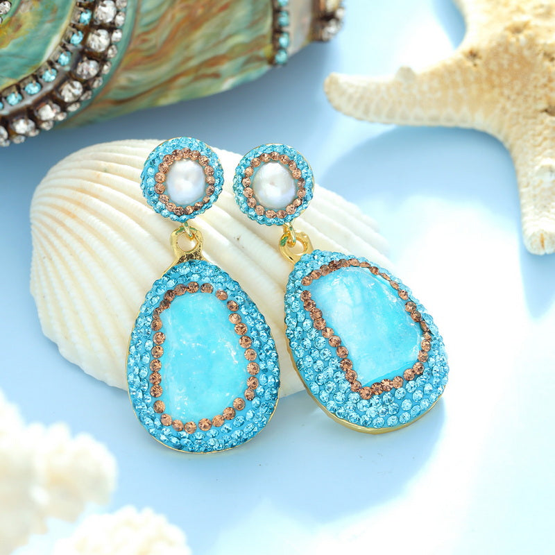 S4744E1 pearl Aquamarine earrings Stud Ear Accessories fine handmade gifts