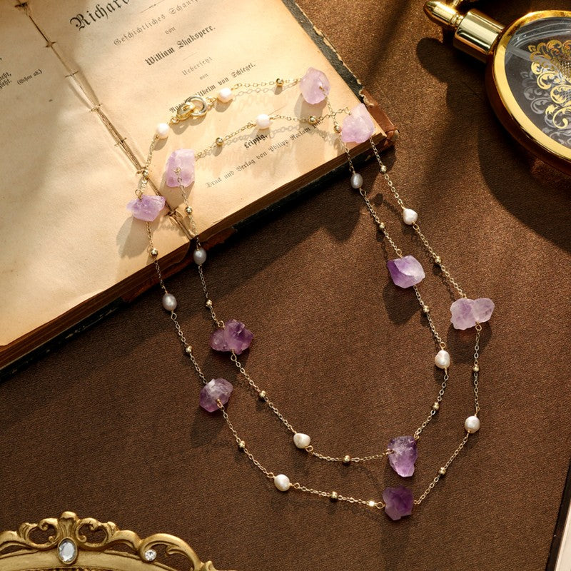 S2627N1 Amethyst Pearl Sweater Chain Long Necklace Choker fine handmade gifts