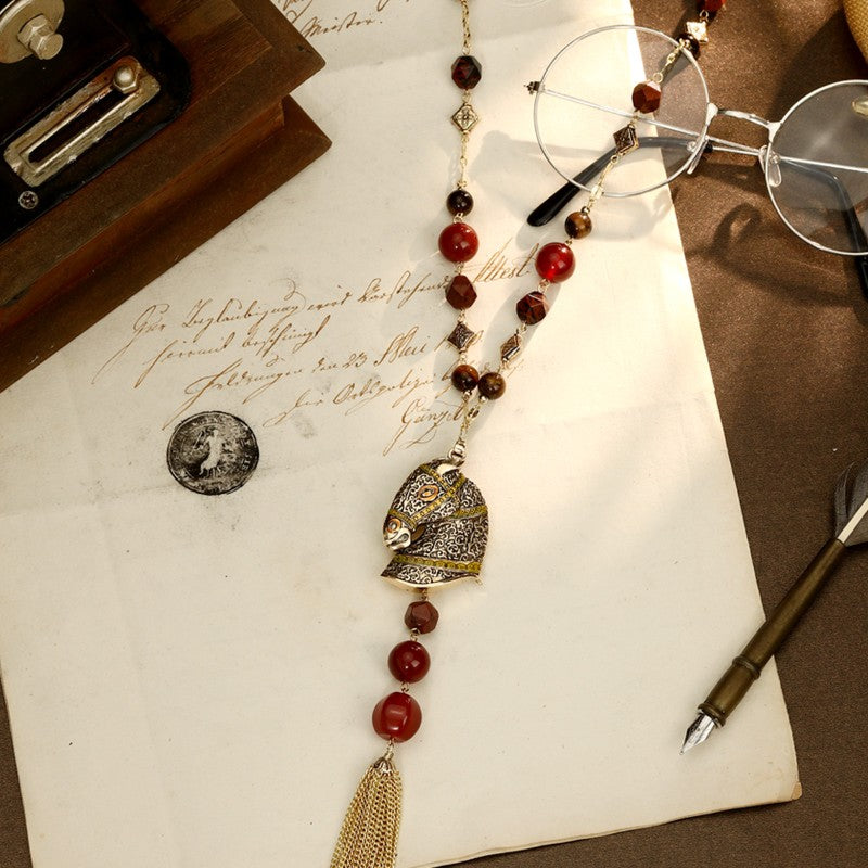 S3020N1   Tiger’s Eye Agate Star Drop from a Galloping Horse necklace