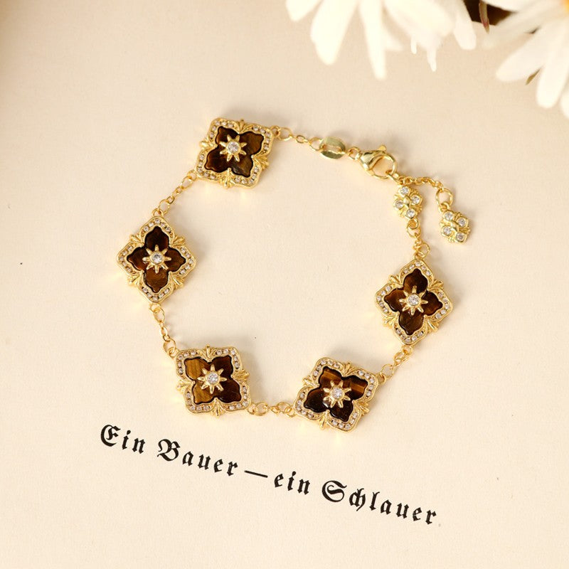 S2401C1 Caramel Four-Leaf Clover Poem Bracelet