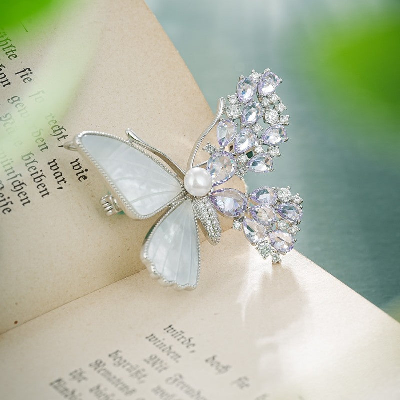 S2378B1 Pearl Brooch butterfly Scarf Buckle fine handmade gifts