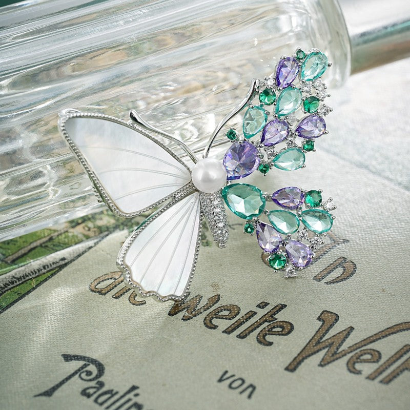 S2377B1 Pearl butterfly Brooch Scarf Buckle fine handmade gifts
