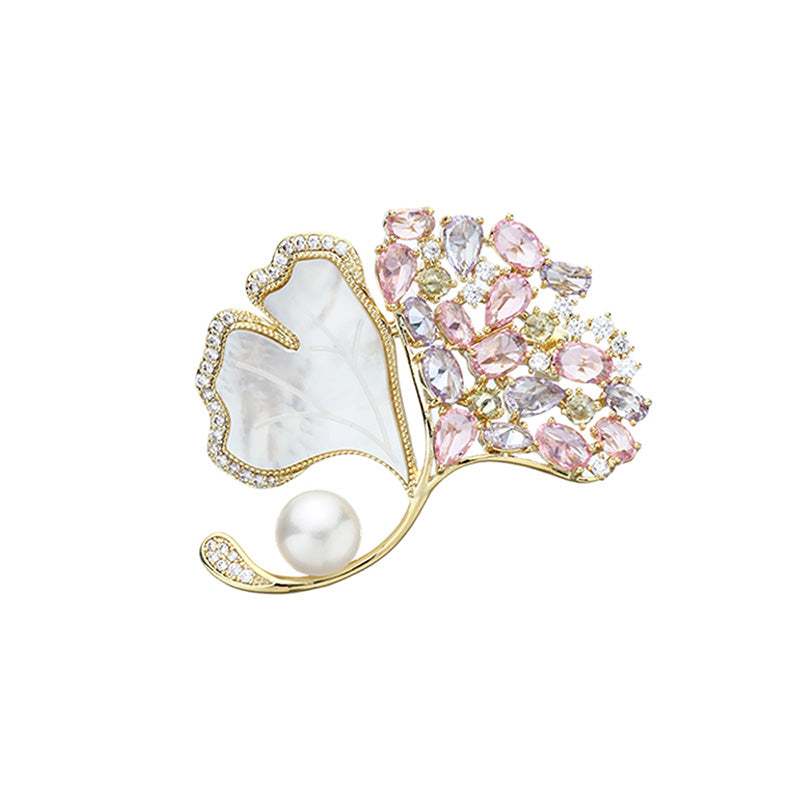 S2424B1 Ginkgo Pearl brooch