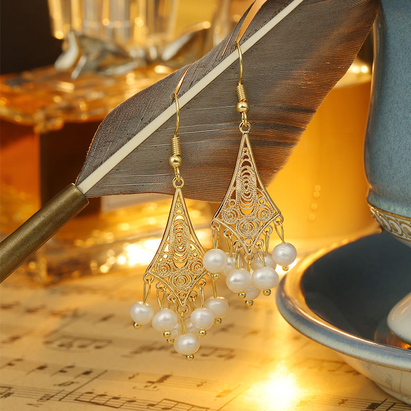 S4700E1 Pearl Earrings Stud Ear Accessories with tassels fine handmade gifts