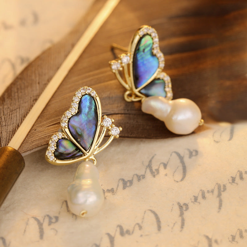 S4698E1 Pearl butterfly Earrings Stud Ear Accessories fine handmade gifts
