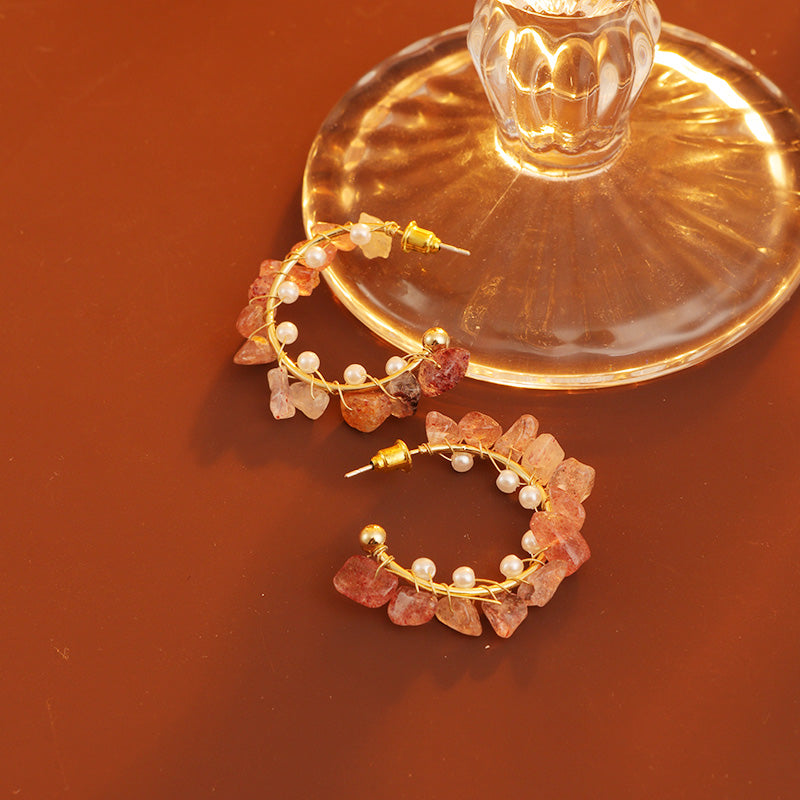 S4422E1 Natural stone Flower  earrings Stud Ear Accessories fine handmade gifts