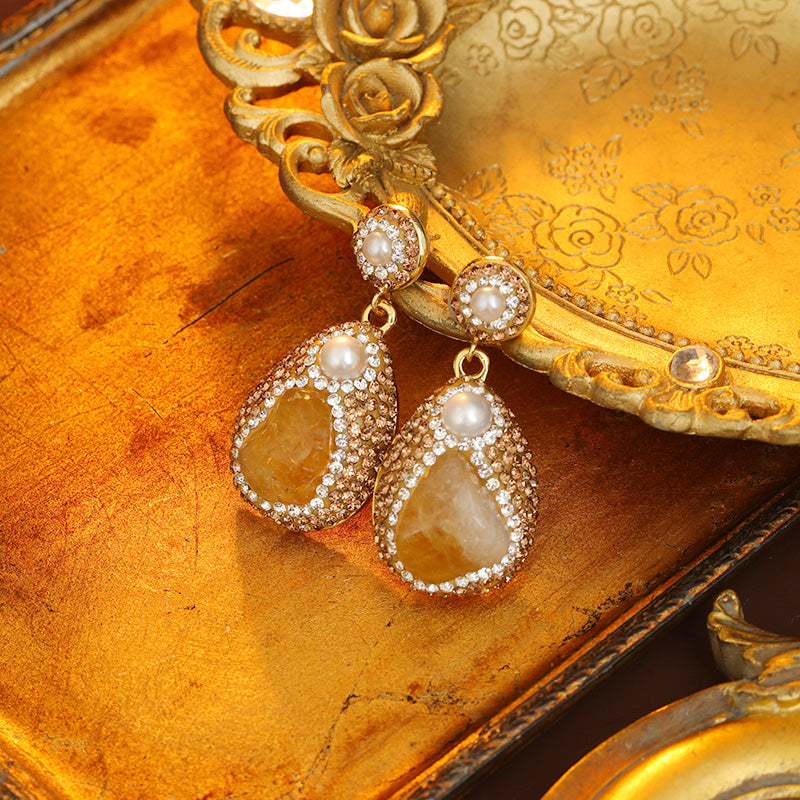 S4759E1 Pure Citrine Pearl Earrings Stud Ear Accessories fine handmade gifts
