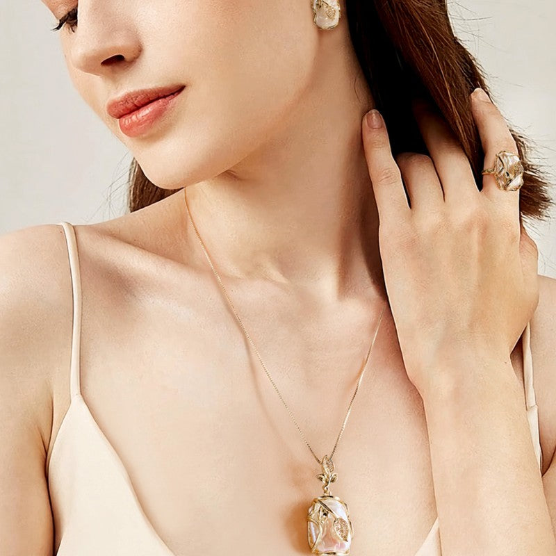 S1939S1 Pearl Ring Earring Sweater Chain Long Necklace Set fine handmade gifts