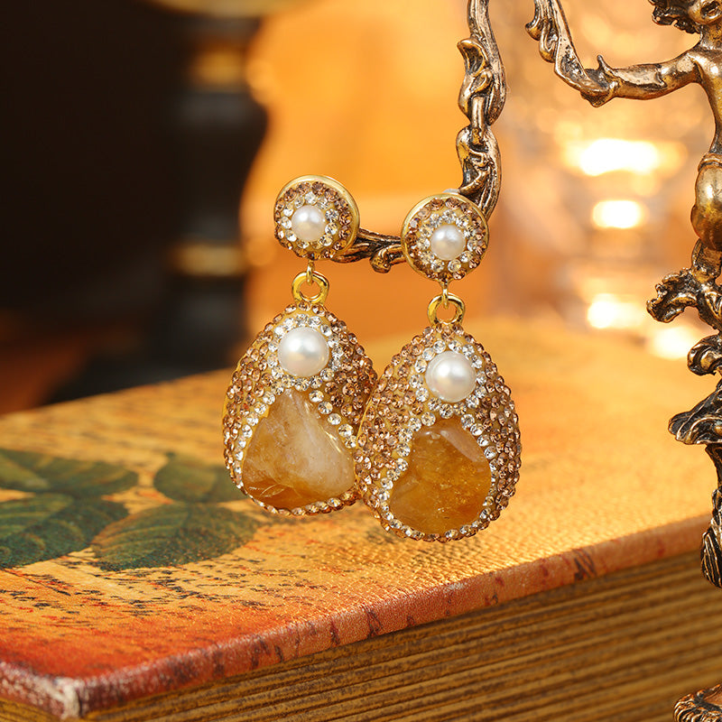 S4759E1 Pure Citrine Pearl Earrings Stud Ear Accessories fine handmade gifts