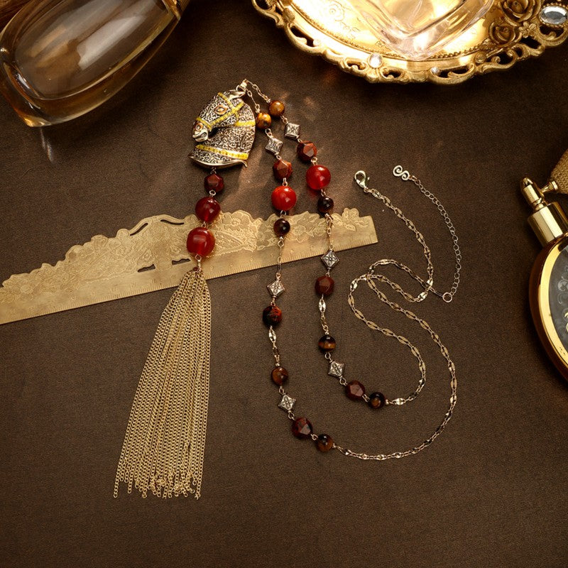 S3020N1   Tiger’s Eye Agate Star Drop from a Galloping Horse necklace