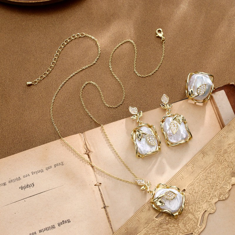 S1939S1 Pearl Ring Earring Sweater Chain Long Necklace Set fine handmade gifts