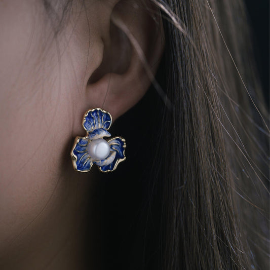 S4903E1  Stud Ear Accessories Earrings Blue and White Moon