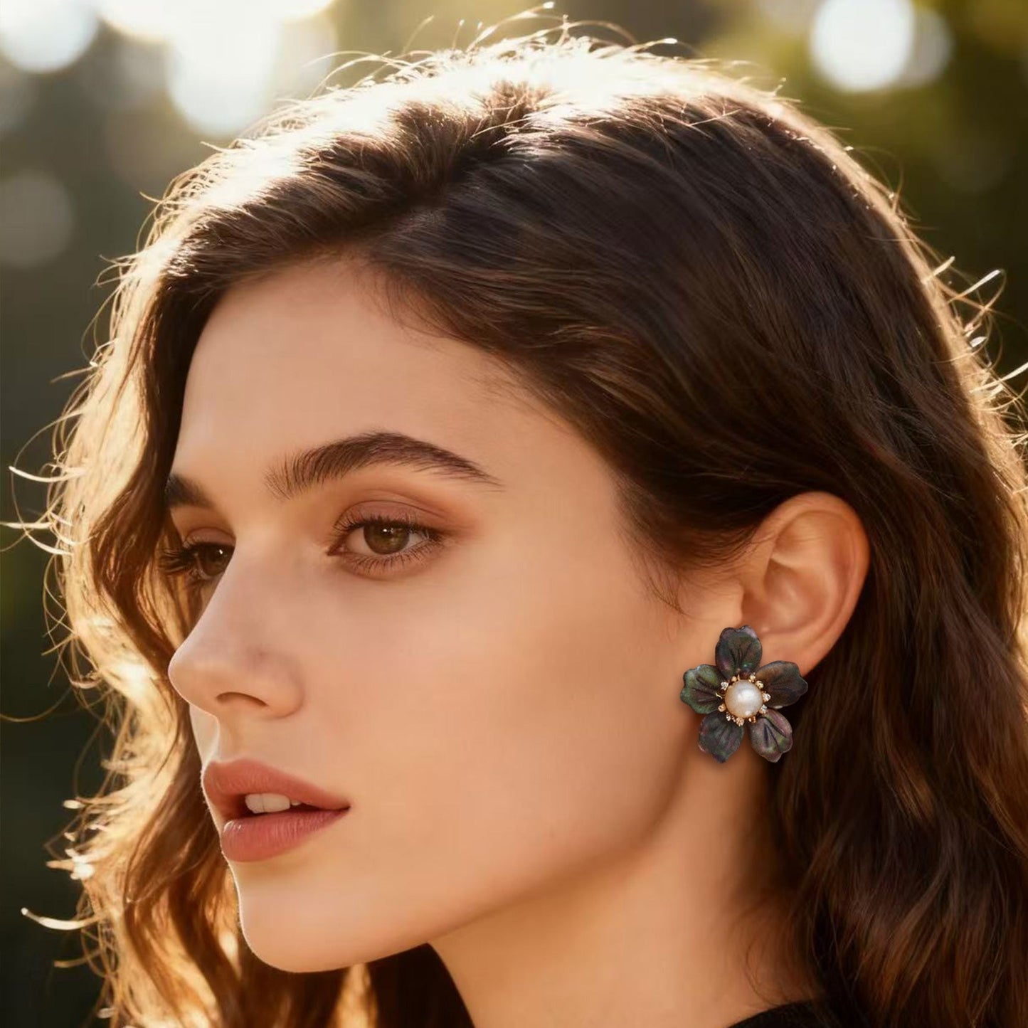 S5015E1  Stud Ear Accessories Earrings, Elegant Shadow of Ink Flowers