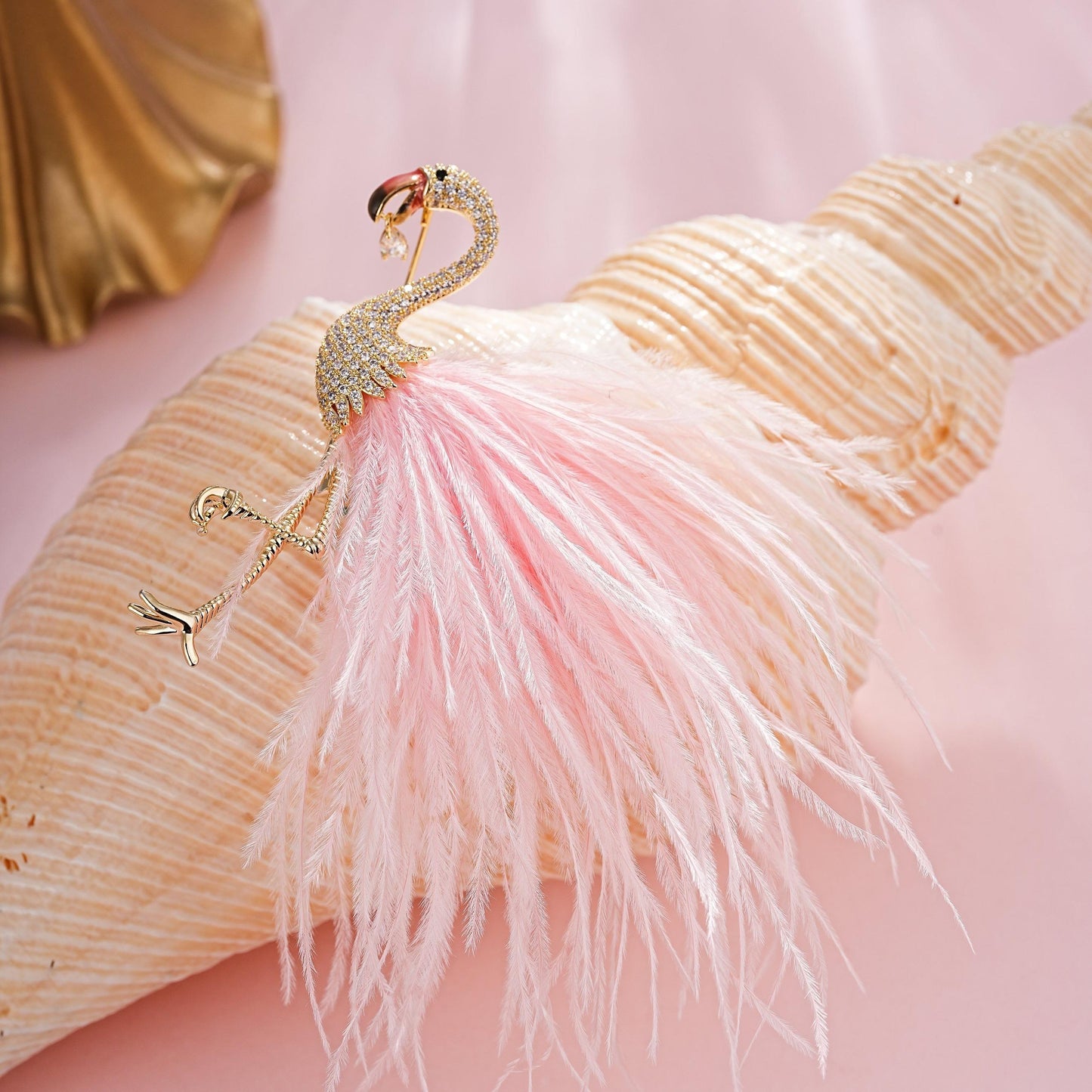 S2375B1  Scarf Buckle Flower Brooch Flamingo