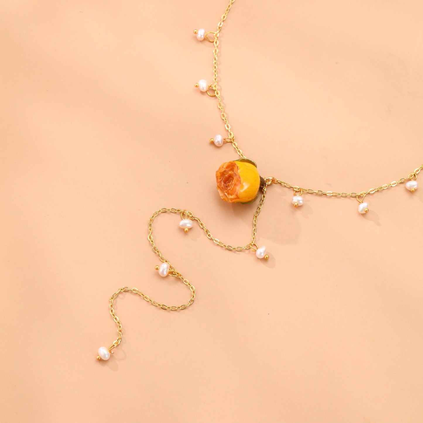 S2922N1 Sweater Chain Long Necklace Choker Poem and Roses (Yellow)