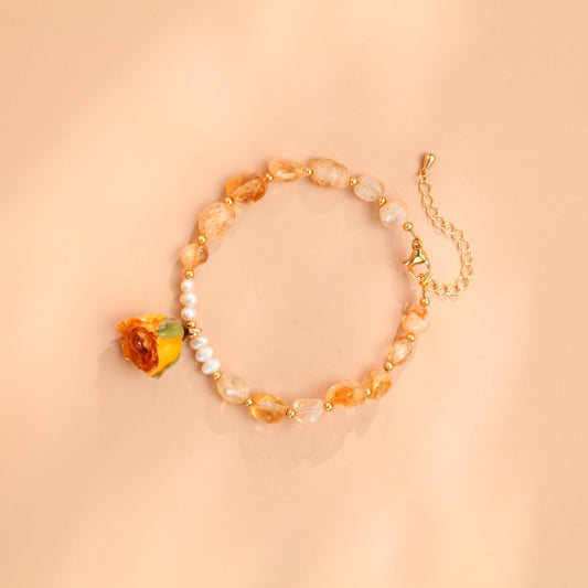 S2348C2 Bangle Hand Chain Bracelet Poem and Roses (Yellow)