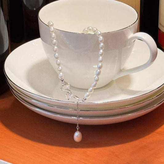 S2531N1 Pearls Sweater Chain Long Necklace Choker beautiful elegant fine handmade gifts