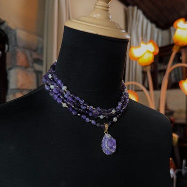 S2860N1 Amethyst  Pearl Sweater Chain Long Necklace Choker fine handmade gifts